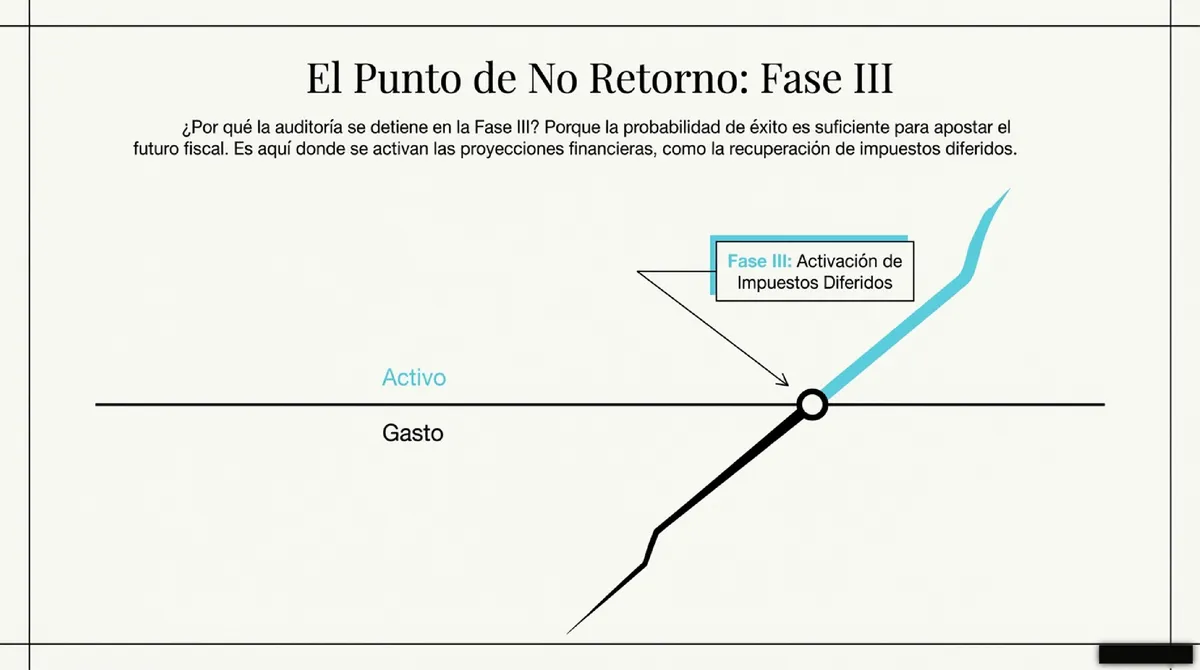 Gráfico que muestra el punto de activación de activos e impuestos diferidos al llegar a la Fase III.