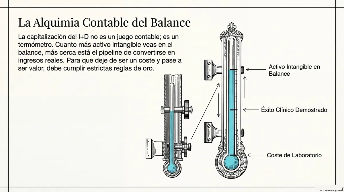Ilustración de un termómetro antiguo midiendo el éxito clínico y los activos intangibles.